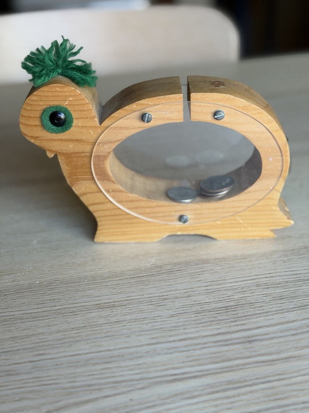 Handmade Coin Bank Wood Snail 80s Vintage Retro